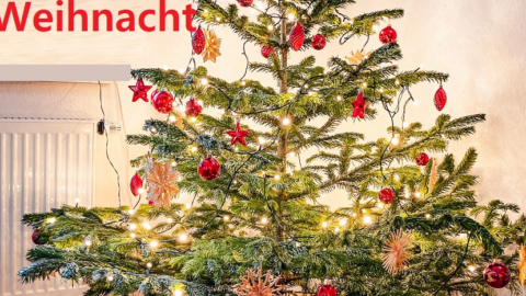 Geschmückter Weihnachtsbaum mit roten Kugeln